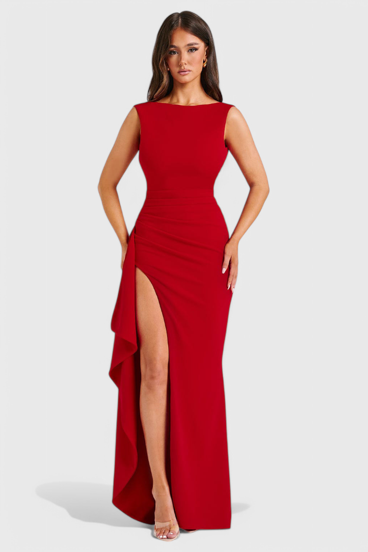 Robe Marion en Satin avec Dos Nu et Grande Fente