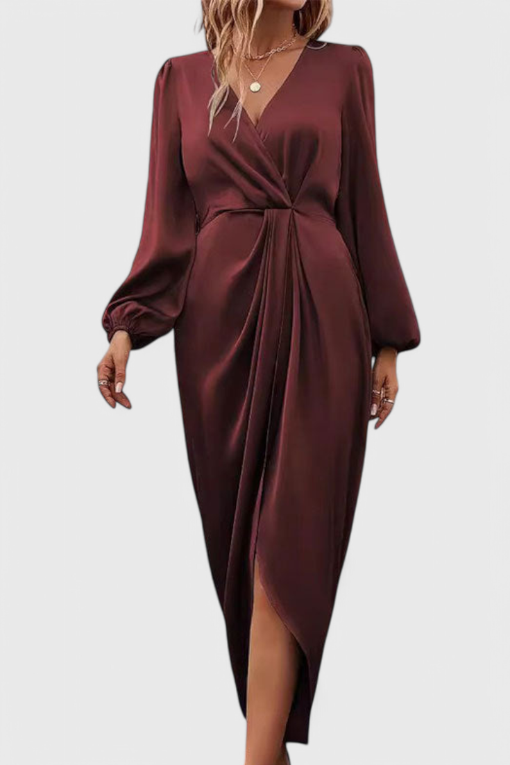 Giada Robe Longue Élégante avec Décolleté en V et Fente Latérale