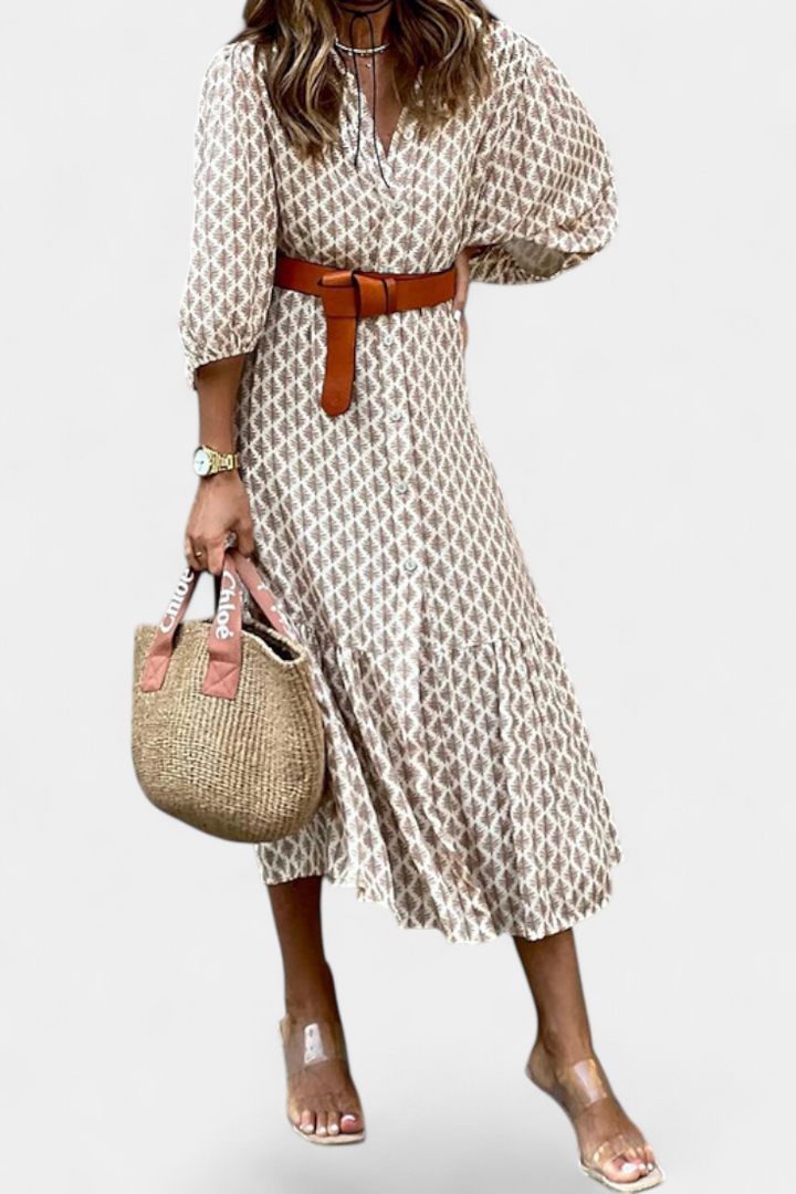 Robe Midi Antonia avec Ceinture Ajustable et Boutons