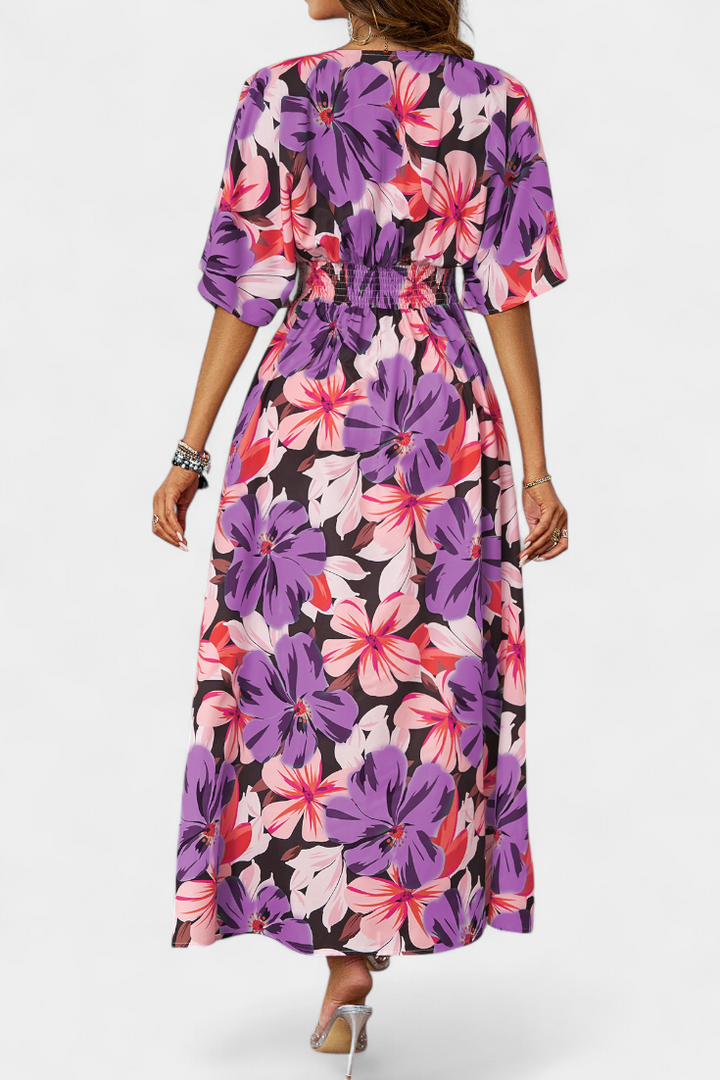 Robe Julie Longue avec Imprimé Floral et Décolleté Croisé