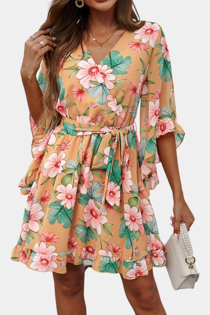 Robe Mini Fleurie Imprimée Besa avec Silhouette Fluide