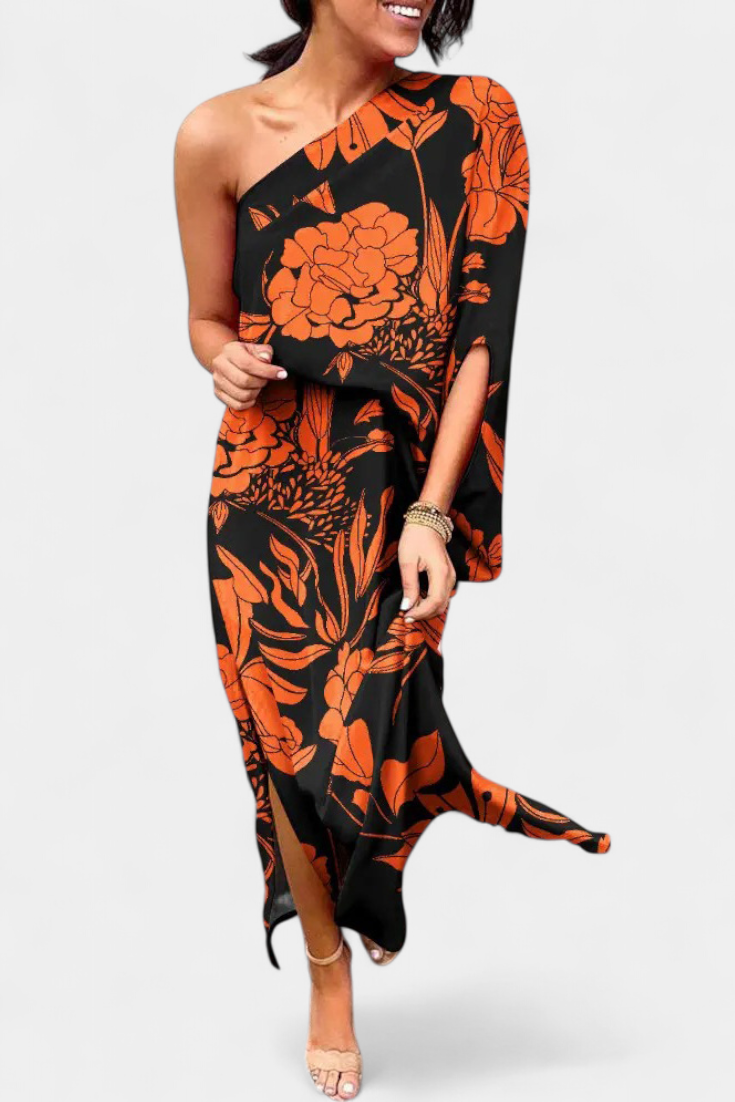 Robe Carlena à Épaule Dénudée avec Imprimé Romantique