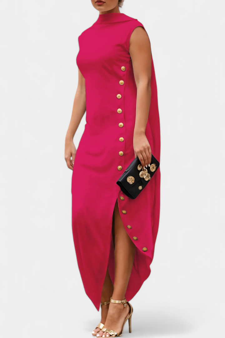 Robe Asymétrique Aphrodite avec Boutons Dorés Décoratifs