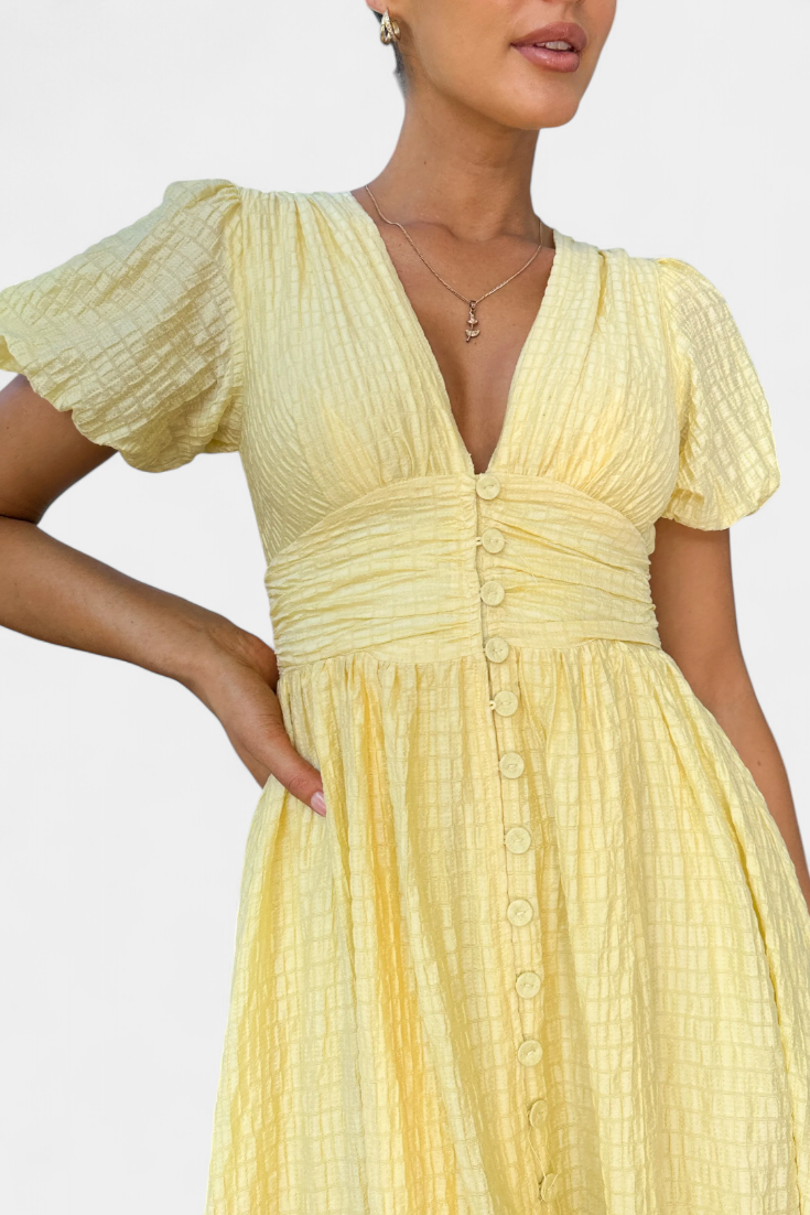 Robe Maxi Mélia avec Décolleté en V et Manches Bouffantes