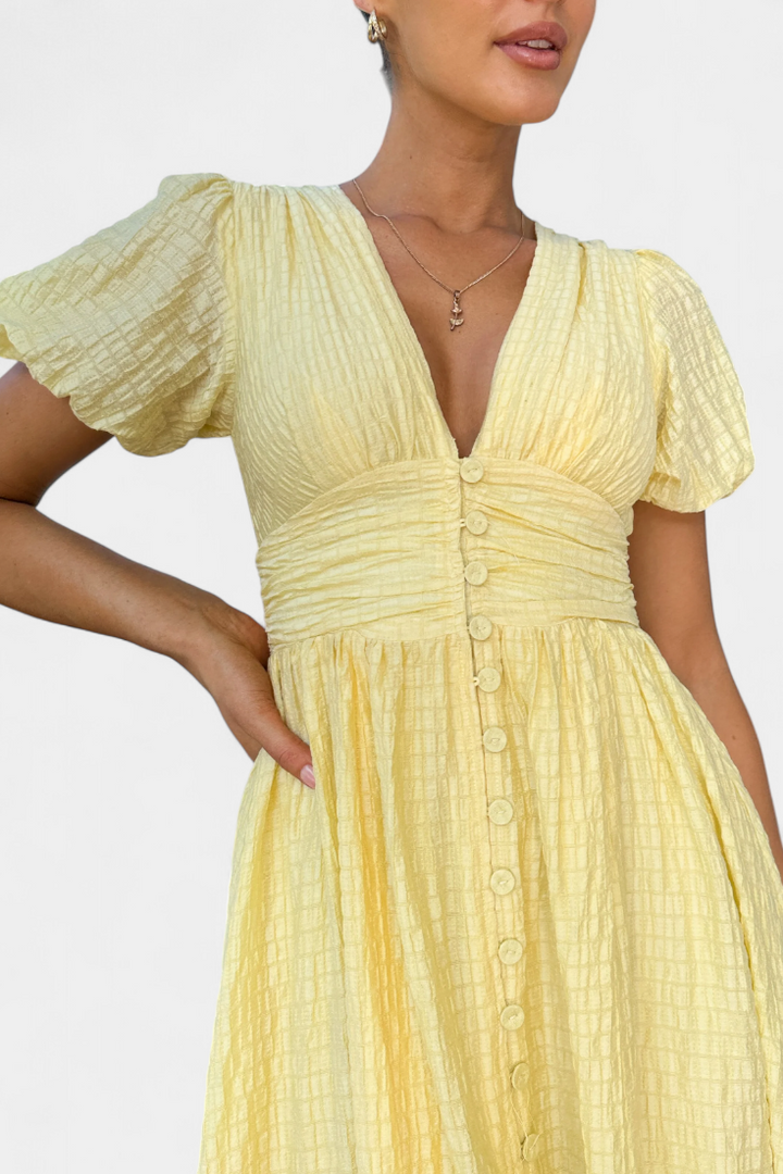 Robe Maxi Mélia avec Décolleté en V et Manches Bouffantes