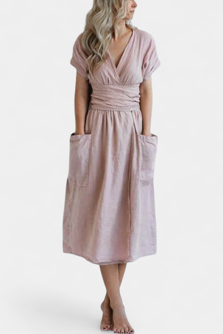 Robe Cressida en Coton avec Décolleté en V et Taille Ajustable