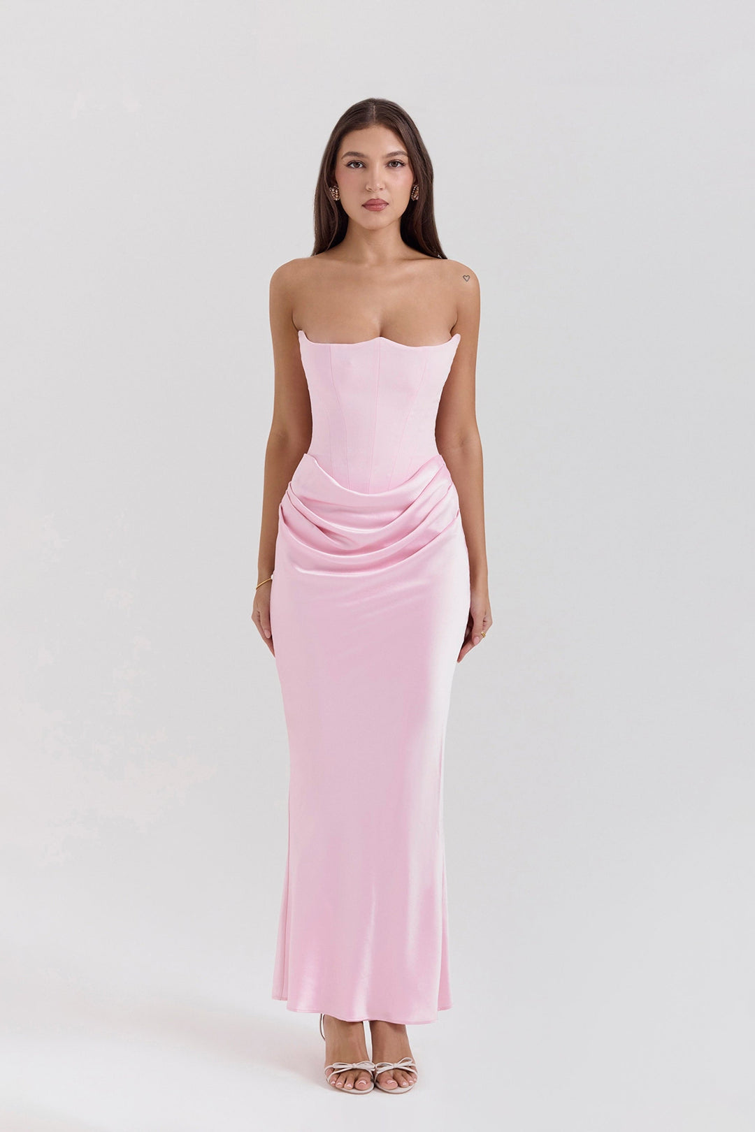 Emily Robe Maxi Drapée avec Corset Sans Bretelles