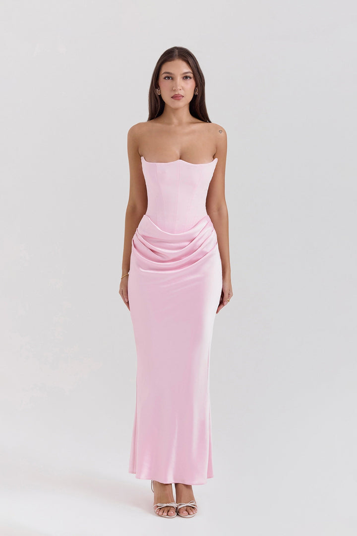 Emily Robe Maxi Drapée avec Corset Sans Bretelles