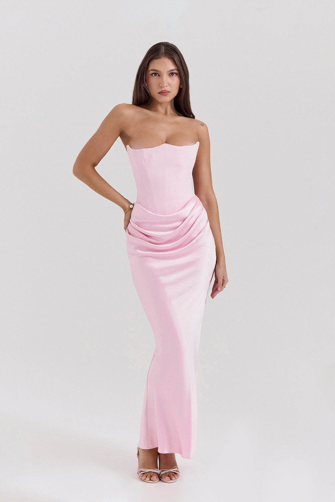 Robe Maxi Drapée Emily avec Corset Sans Bretelles