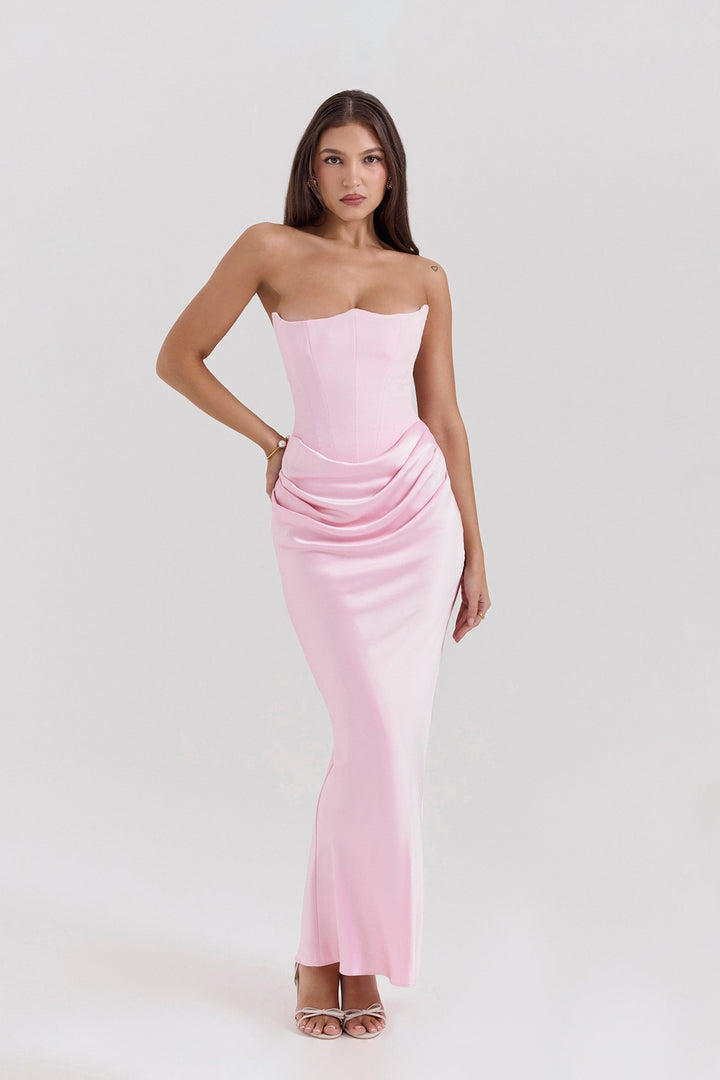 Robe Maxi Drapée Emily avec Corset Sans Bretelles