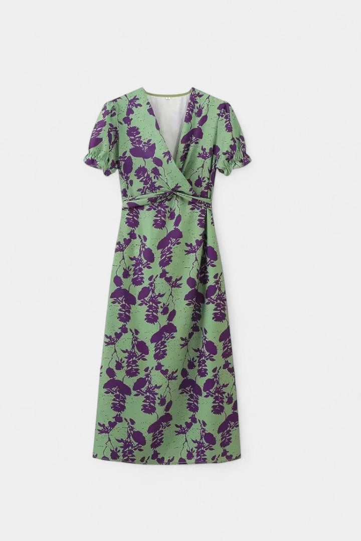 Elara Robe Maxi avec Nœud Frontal et Imprimé Floral Délicat