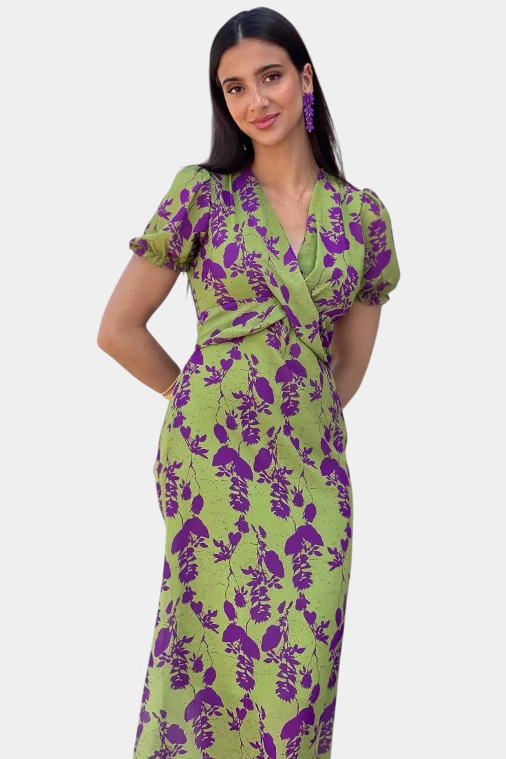 Elara Robe Maxi avec Nœud Frontal et Imprimé Floral Délicat
