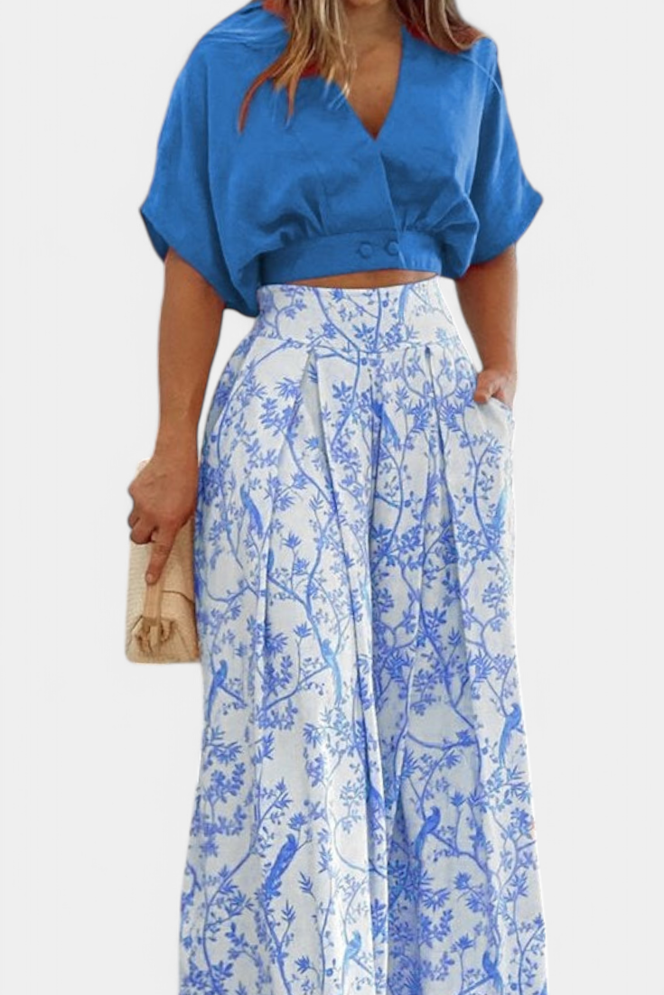 Olivia Ensemble Boho à Col en V et Pantalon Large