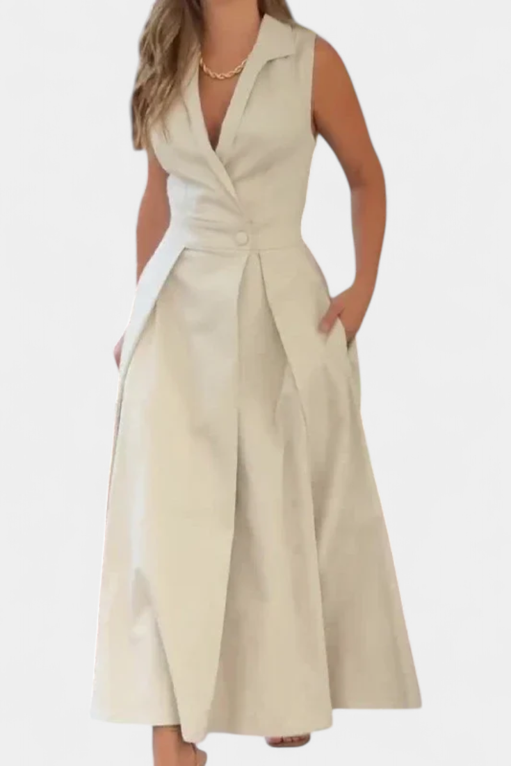 Veste Robe Beverly Sans Manches avec Coupe A et Boutons