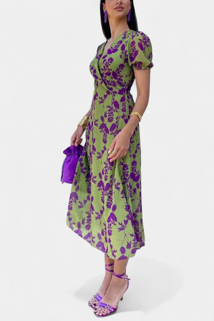 Elara Robe Maxi avec Nœud Frontal et Imprimé Floral Délicat