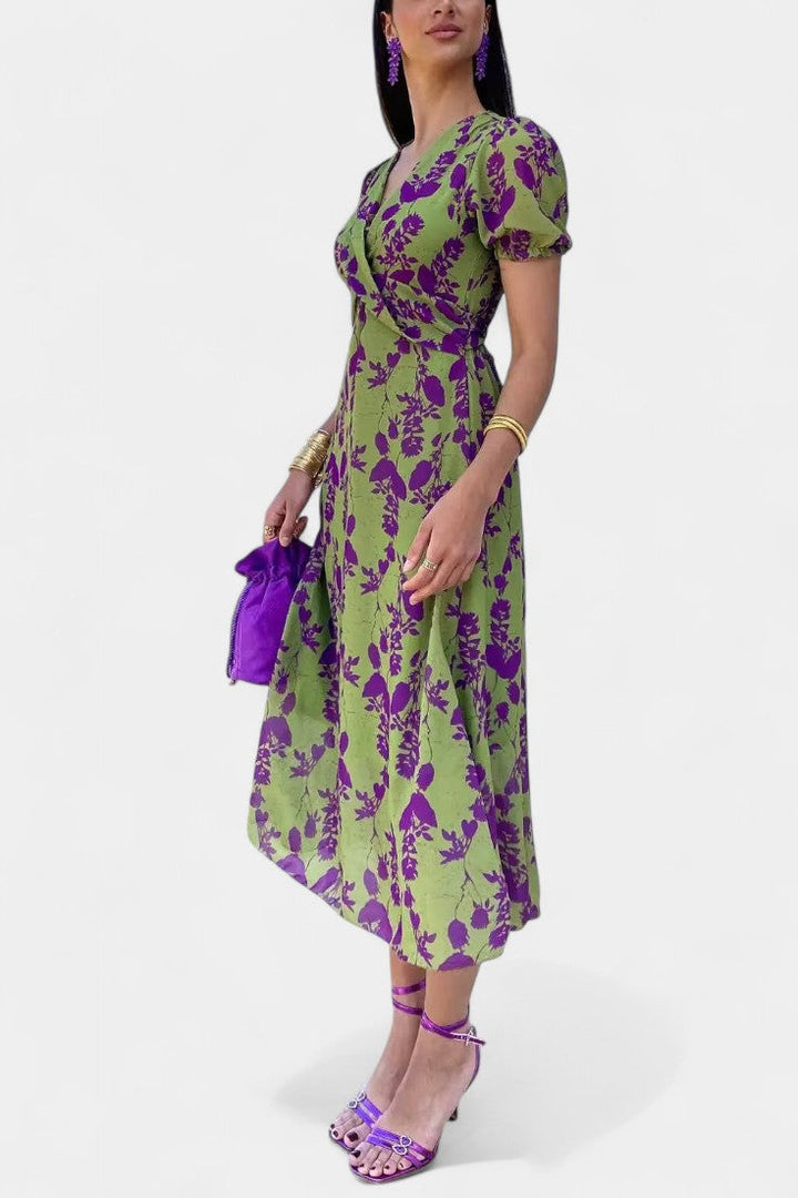 Elara Robe Maxi avec Nœud Frontal et Imprimé Floral Délicat
