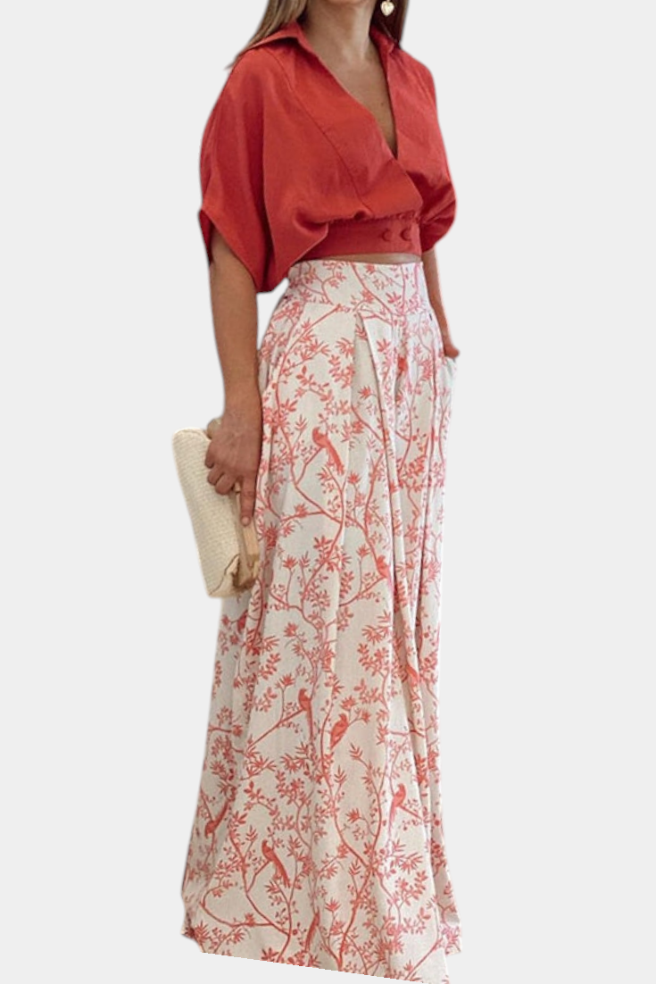 Olivia Ensemble Boho à Col en V et Pantalon Large