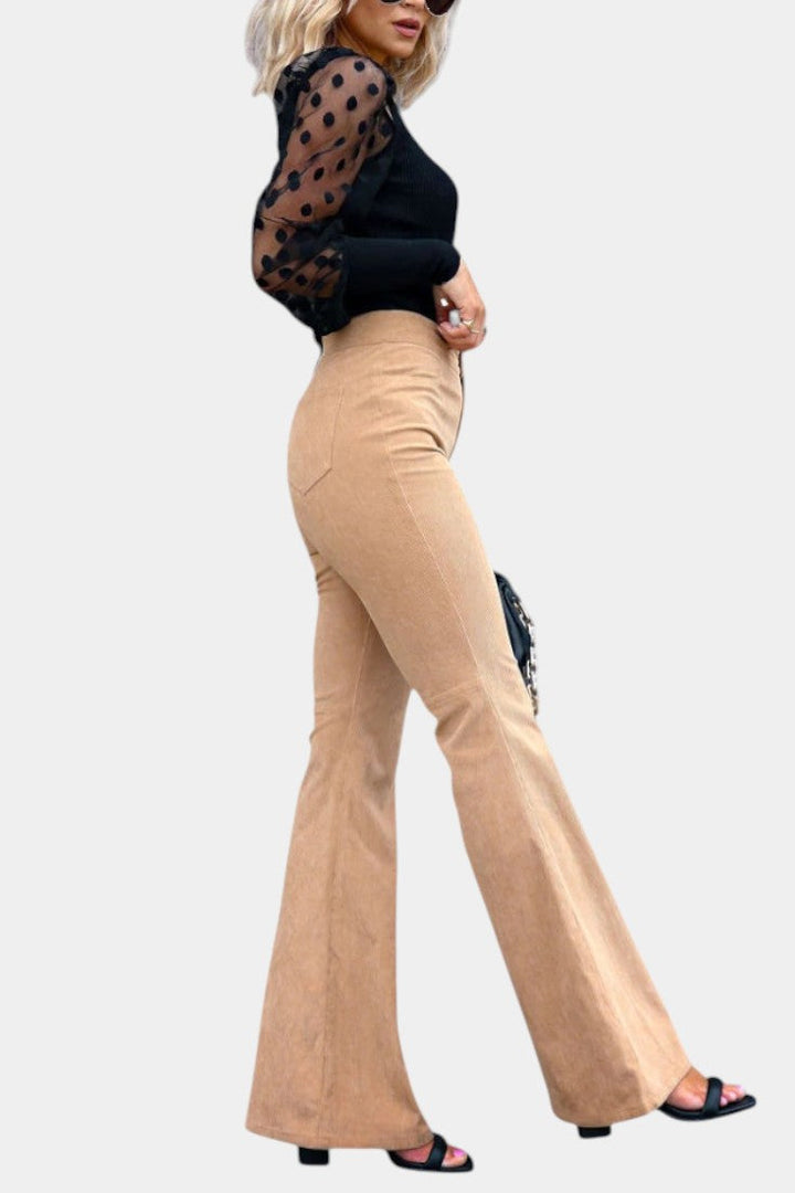 Pantalons Kiara en Velours à Taille Haute et Jambes Amples
