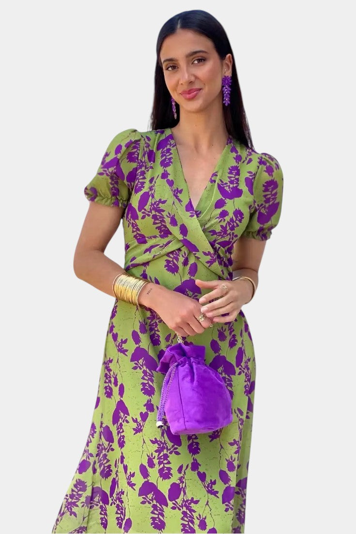 Elara Robe Maxi avec Nœud Frontal et Imprimé Floral Délicat