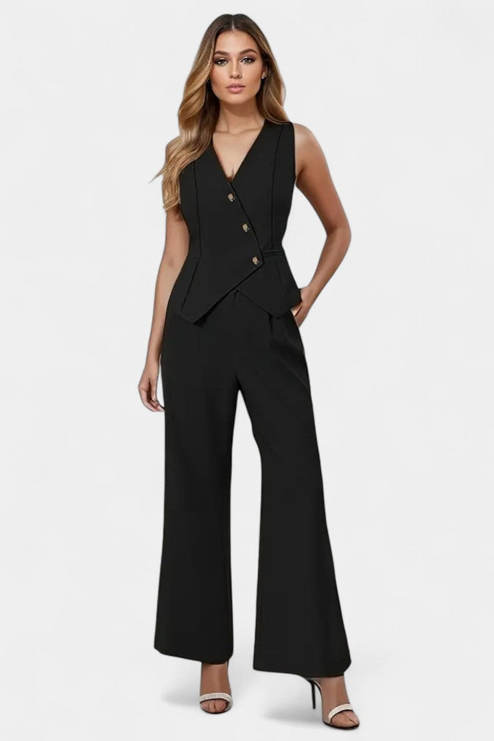 Ensemble Heskia de Gilet Sans Manches et Pantalons à Jambes Larges