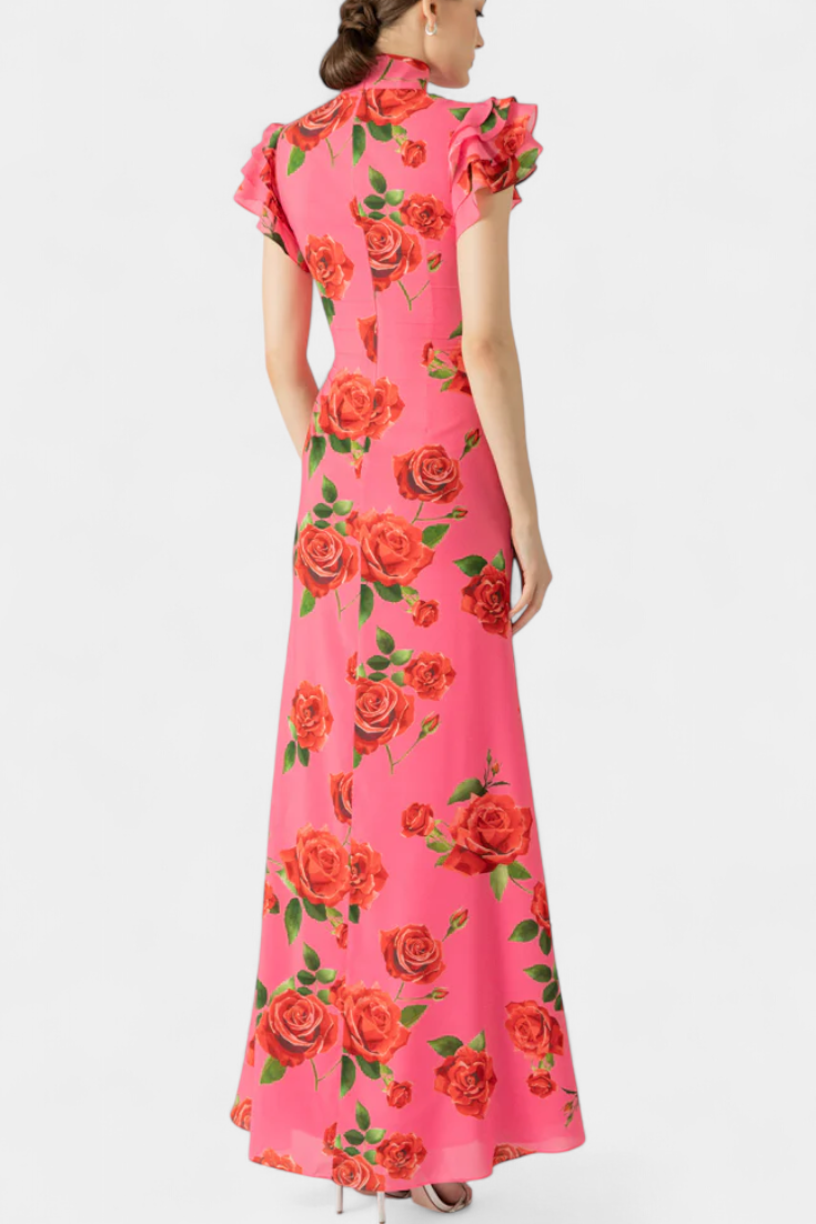 Robe Qipao Mayra avec Imprimé de Roses Élégant
