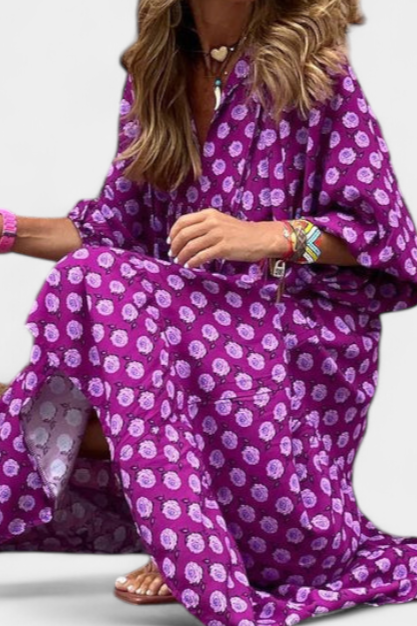 Robe Aroa Boho avec Imprimé Artistique et Silhouette Fluide