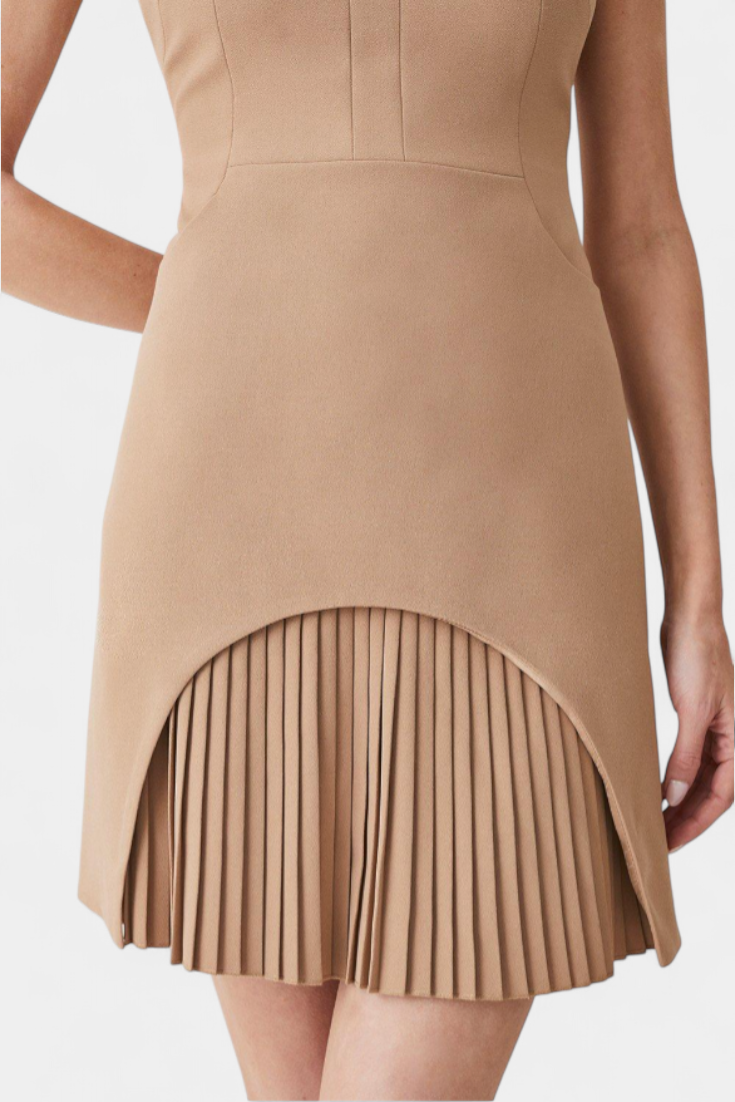 Robe Mini Karen avec Col Haut et Détails Plissés