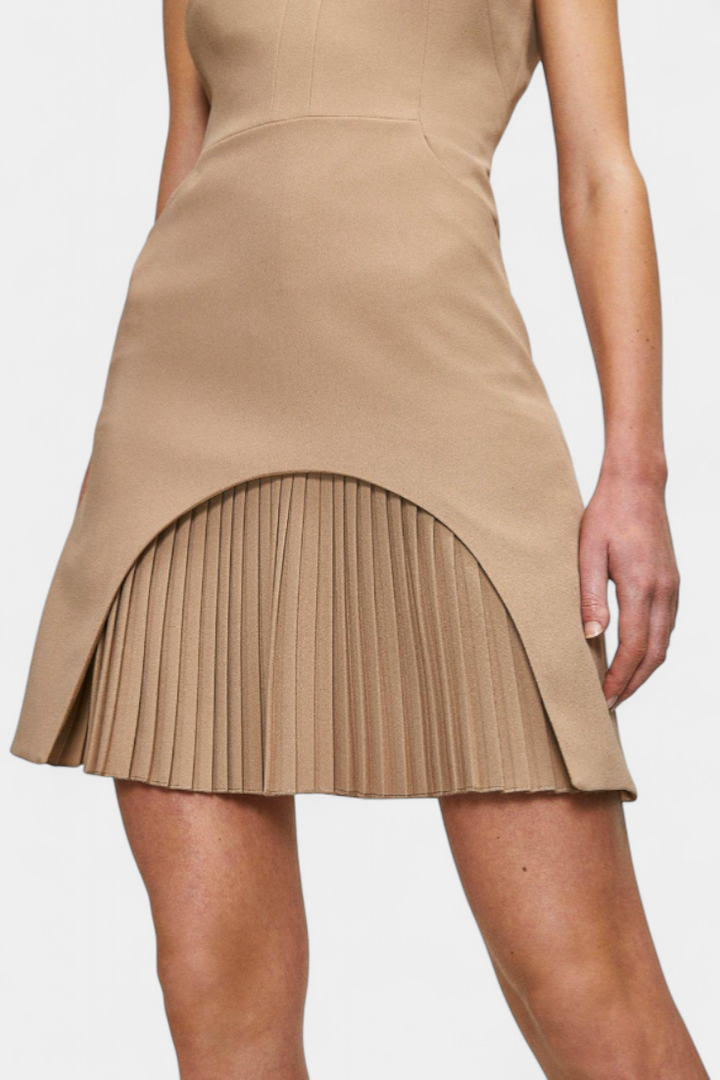 Robe Mini Karen avec Col Haut et Détails Plissés