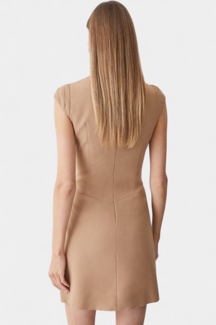 Robe Mini Karen avec Col Haut et Détails Plissés