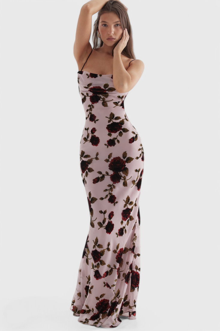 Irina Robe Glissante avec Imprimé Floral et Dos Nu