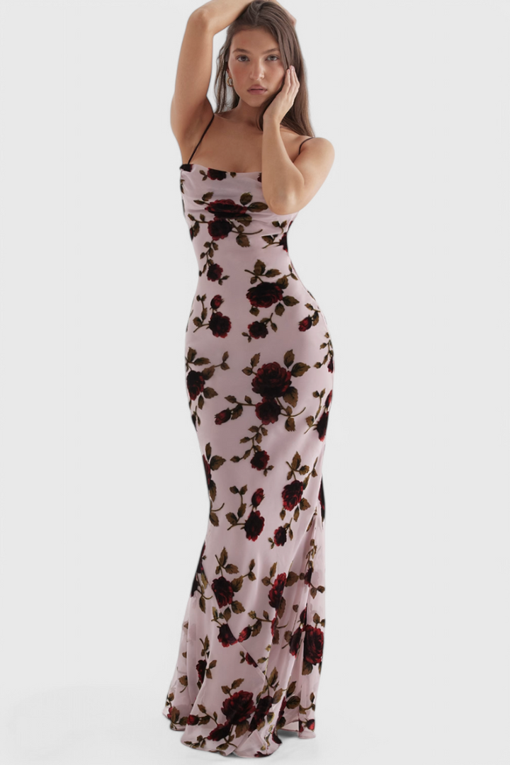 Irina Robe Glissante avec Imprimé Floral et Dos Nu