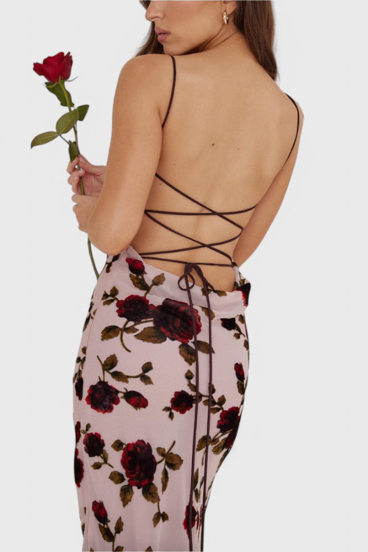 Irina Robe Glissante avec Imprimé Floral et Dos Nu
