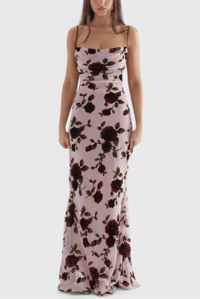 Irina Robe Glissante avec Imprimé Floral et Dos Nu