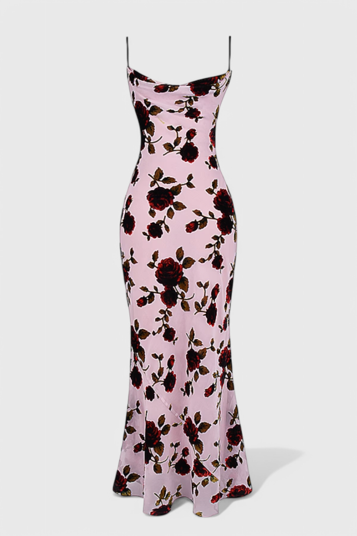 Irina Robe Glissante avec Imprimé Floral et Dos Nu