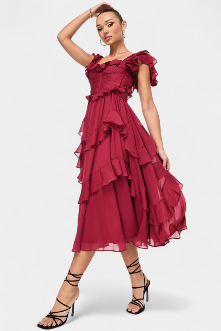 Robe Midi Radiante Natalie avec Tissu Fluide et Silhouette Féminine