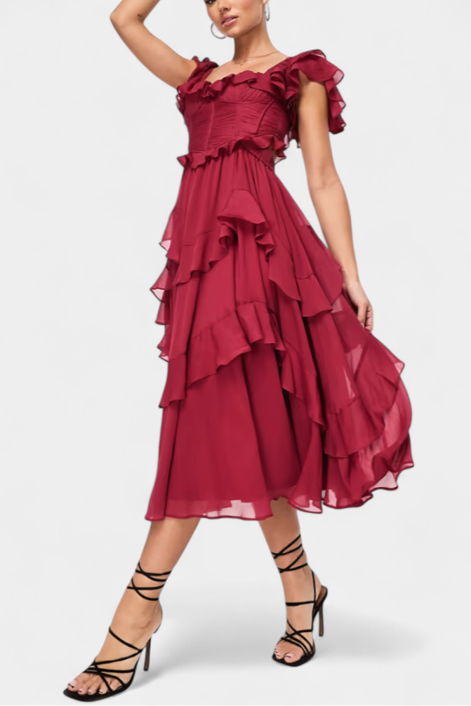 Robe Midi Radiante Natalie avec Tissu Fluide et Silhouette Féminine