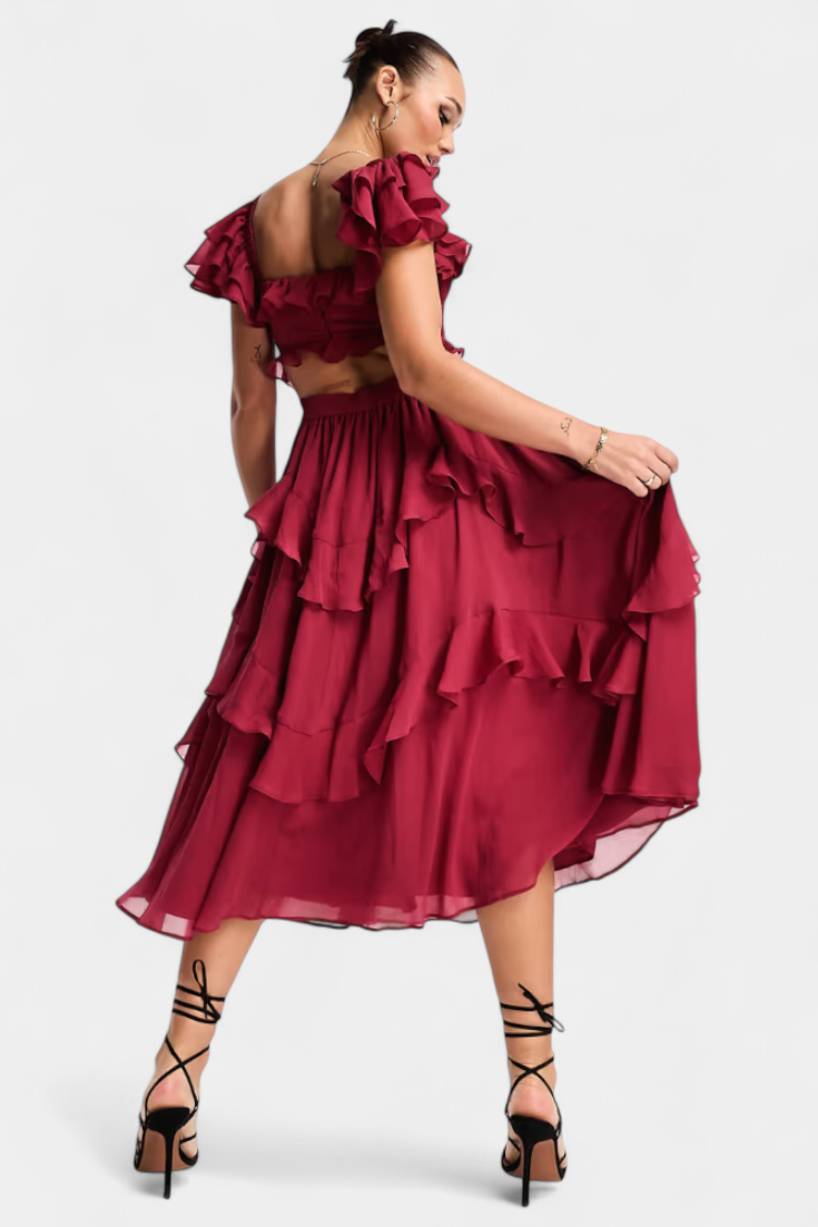 Robe Midi Radiante Natalie avec Tissu Fluide et Silhouette Féminine