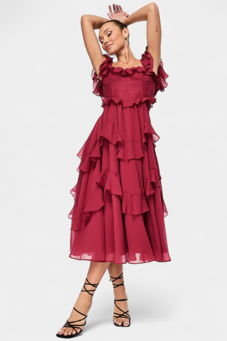 Robe Midi Radiante Natalie avec Tissu Fluide et Silhouette Féminine