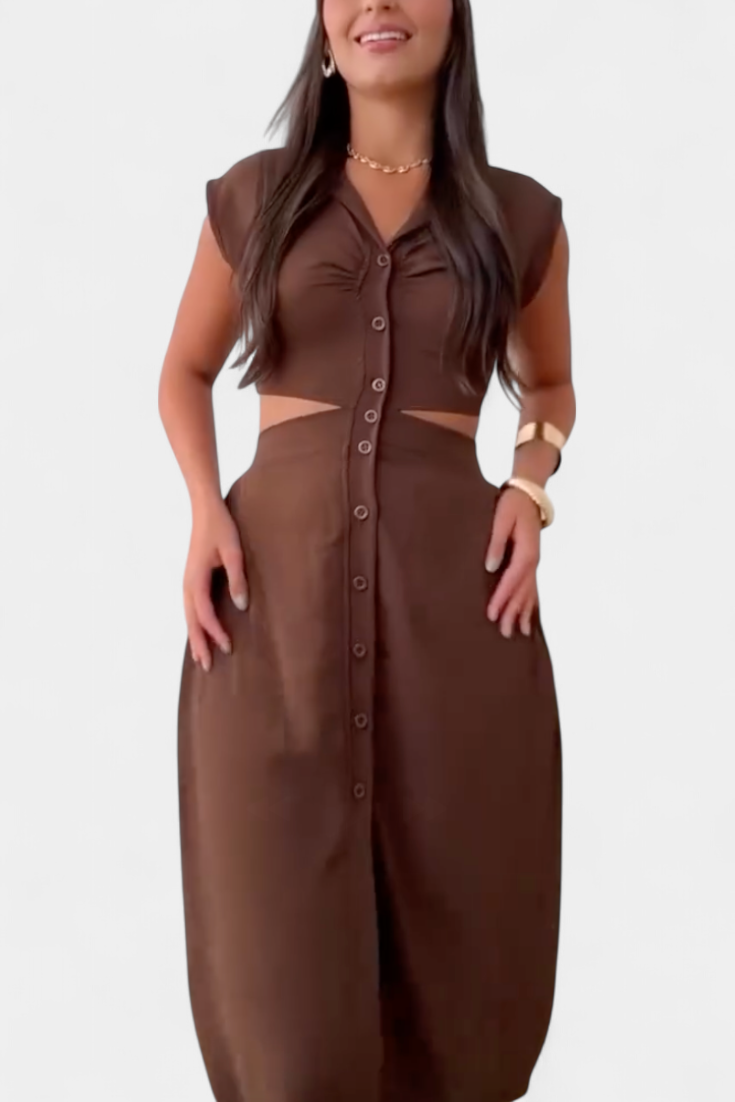 Griselda Robe Midi avec Boutons et Taille Ouverte