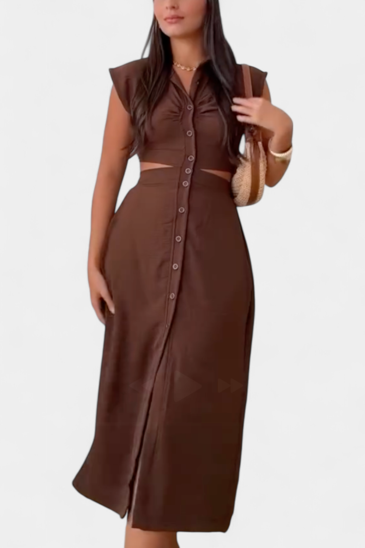 Griselda Robe Midi avec Boutons et Taille Ouverte