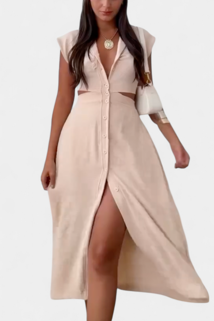 Griselda Robe Midi avec Boutons et Taille Ouverte
