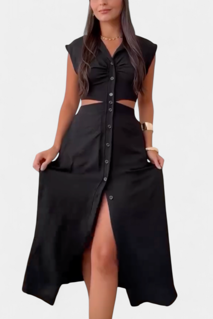 Griselda Robe Midi avec Boutons et Taille Ouverte