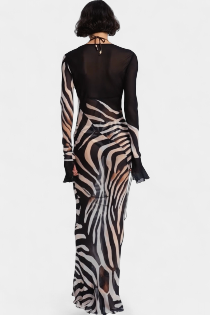 Robe Longue Imprimée Zèbre Taisia avec Décolleté Profond
