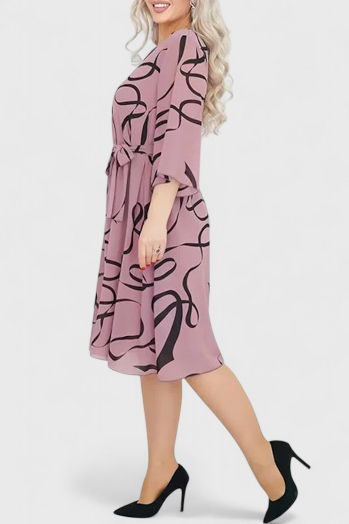 Robe Midi Imprimée Ame avec Ceinture et Coupe Polyvalente
