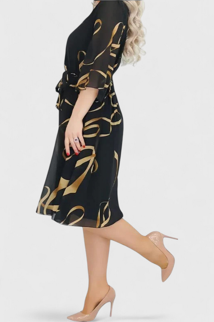 Robe Midi Imprimée Ame avec Ceinture et Coupe Polyvalente