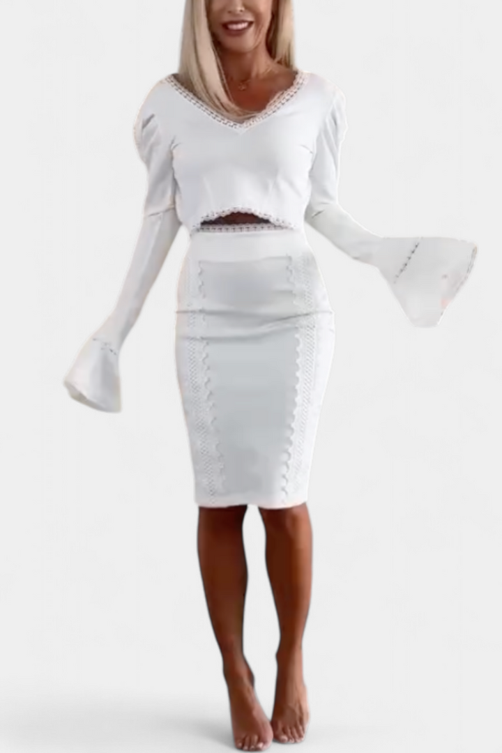 Minerva Ensemble Élégant de Top en Dentelle et Jupe Taille Haute