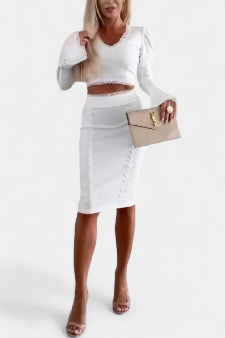 Minerva Ensemble Élégant de Top en Dentelle et Jupe Taille Haute