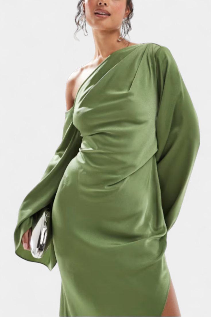 Robe Maxi Asymétrique Keisha à Épaule Unique avec Taille Sculptée
