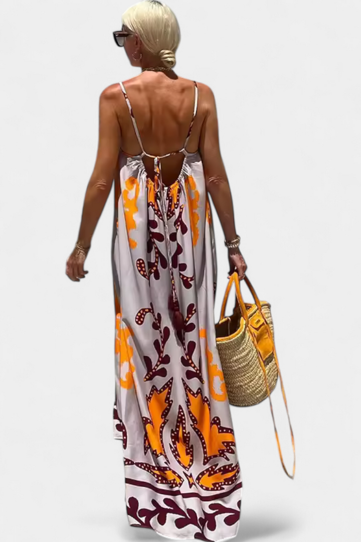 Robe Vilma avec Imprimé Tropical et Dos Nu