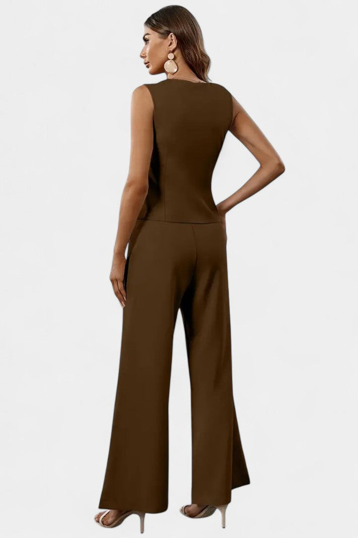 Ensemble Heskia de Gilet Sans Manches et Pantalons à Jambes Larges